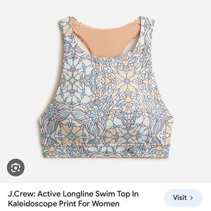 J. Crew Active Longline Racerback Swim Bikini Top Kaleidoscope Print